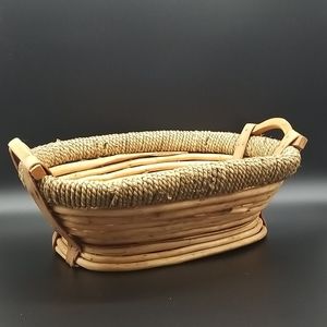 Vintage Handcrafted Wood and Grass Basket